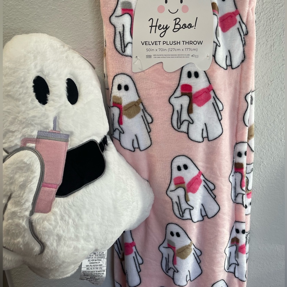Hey Boo Ghost Stanley Cup Blanket and Pillow
